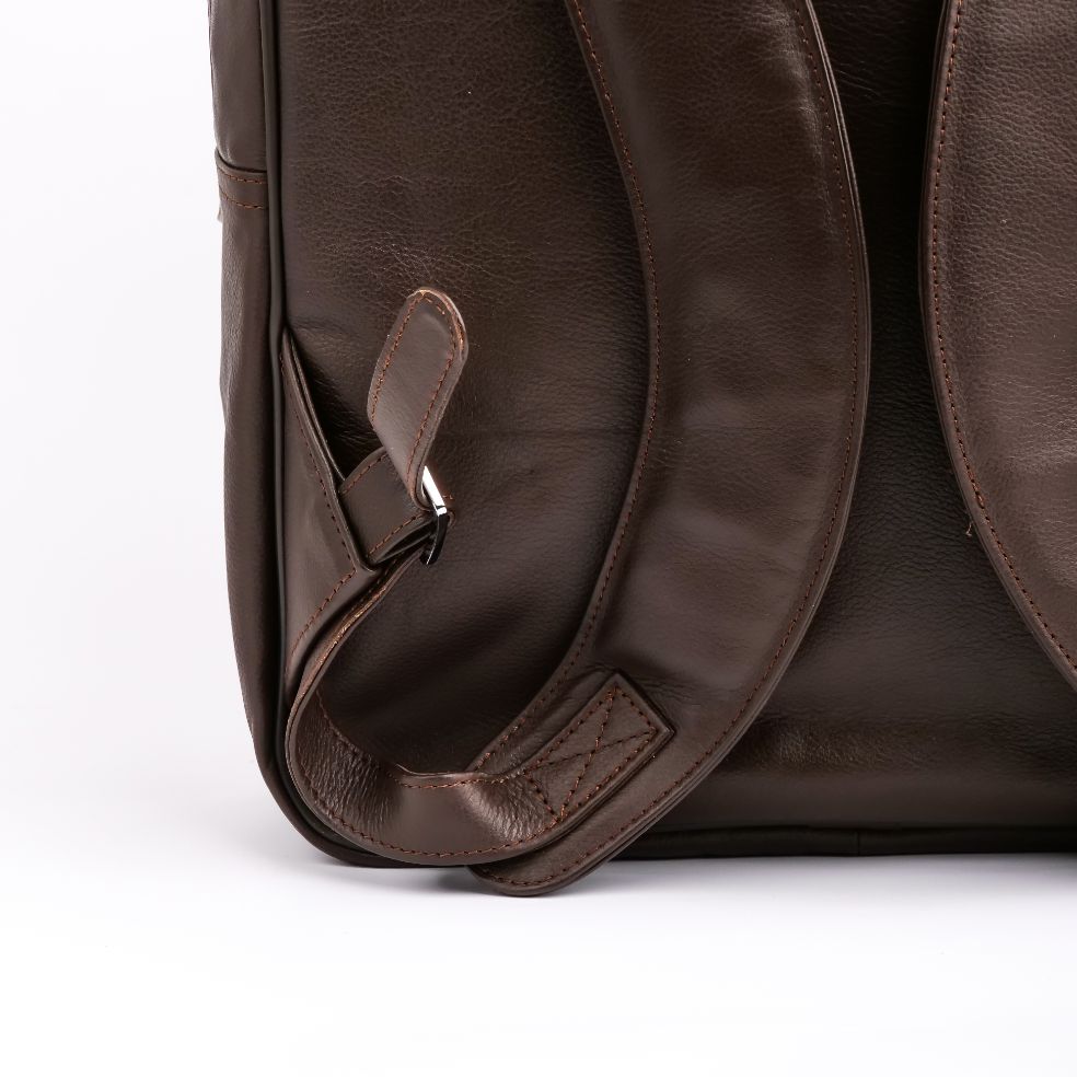Trio Leather Backpack-DARK BROWN
