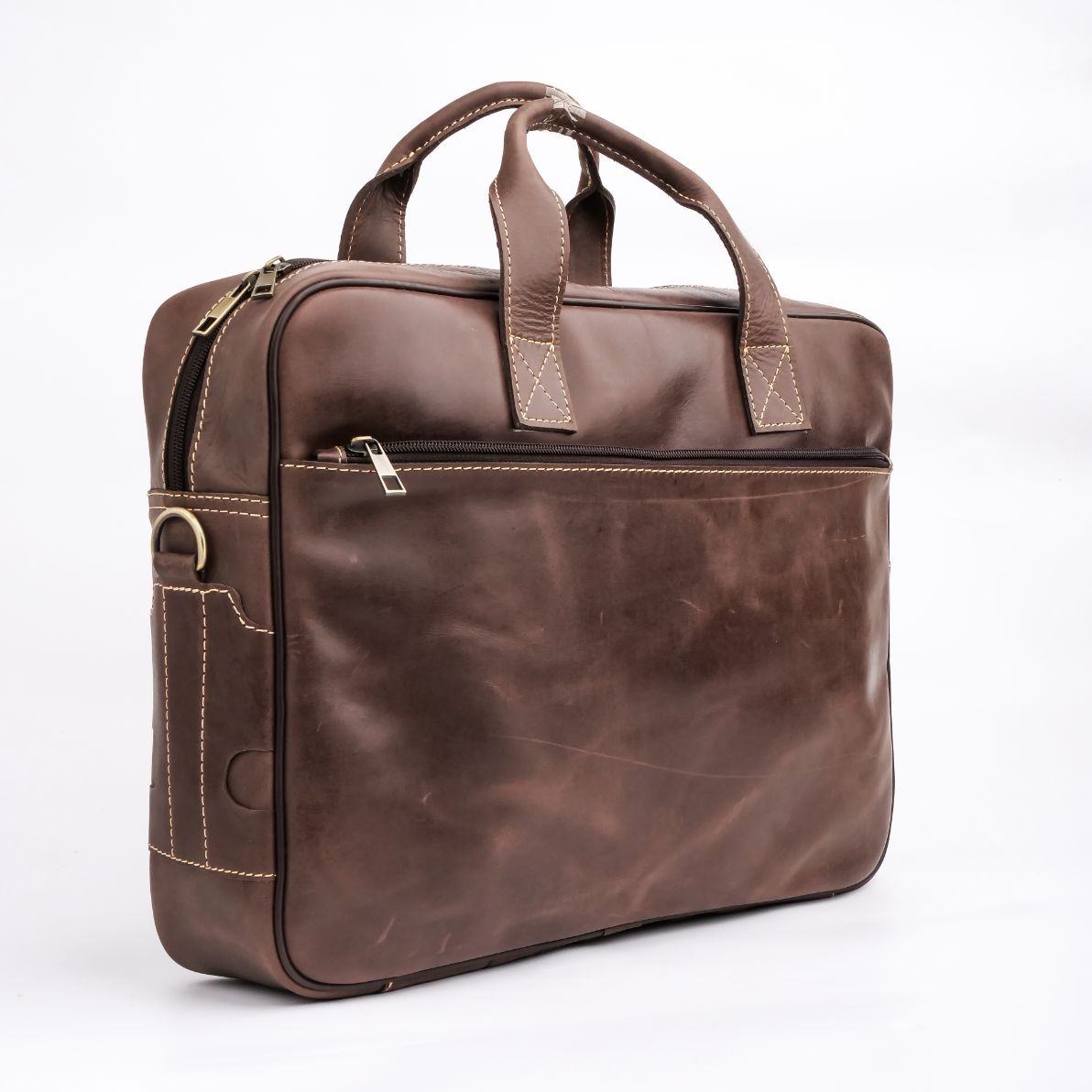 Oxford Pure Leather Vintage Business Laptop Bag-Dark Brown