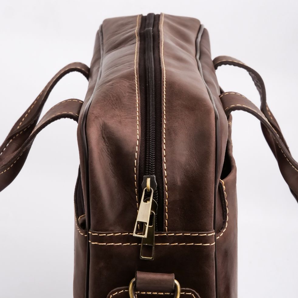 Oxford Pure Leather Vintage Business Laptop Bag-Dark Brown