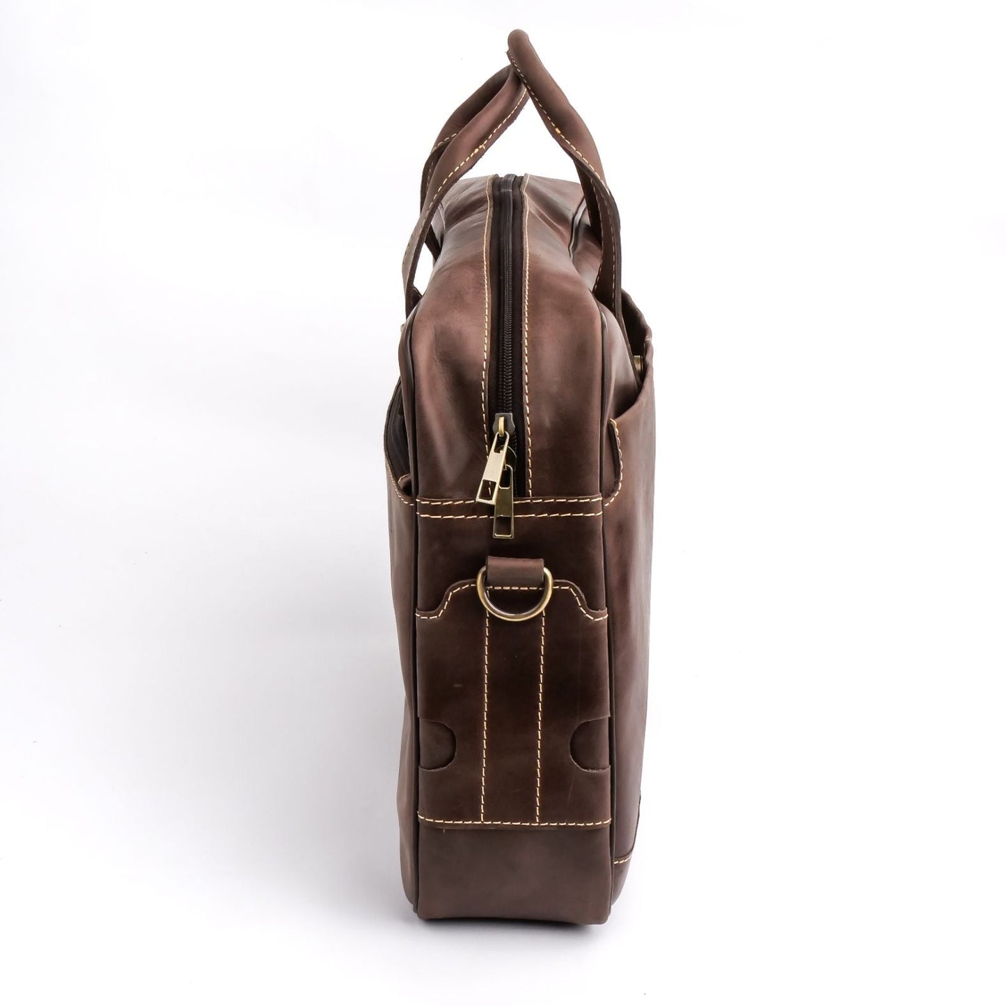 Oxford Pure Leather Vintage Business Laptop Bag-Dark Brown