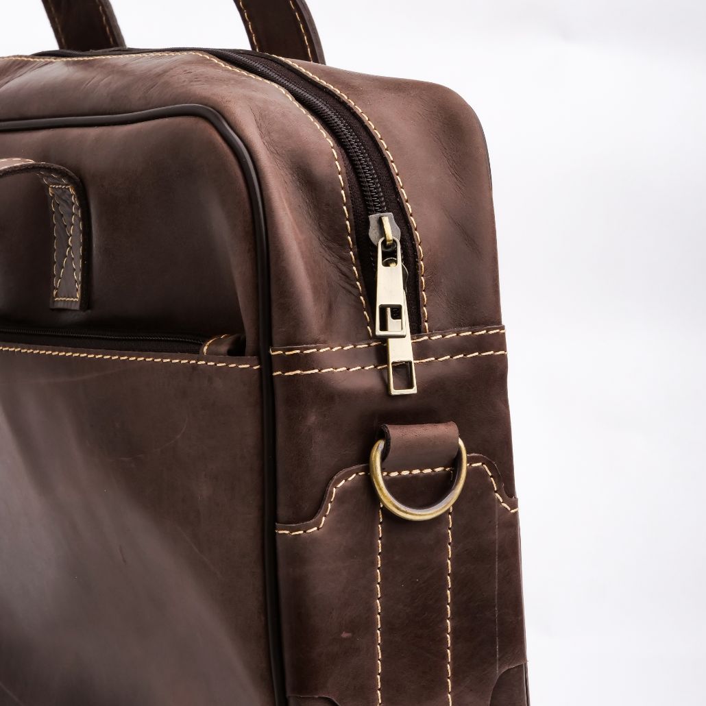 Oxford Pure Leather Vintage Business Laptop Bag-Dark Brown