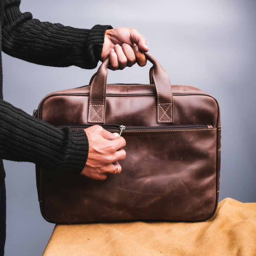 Oxford Pure Leather Vintage Business Laptop Bag-Dark Brown