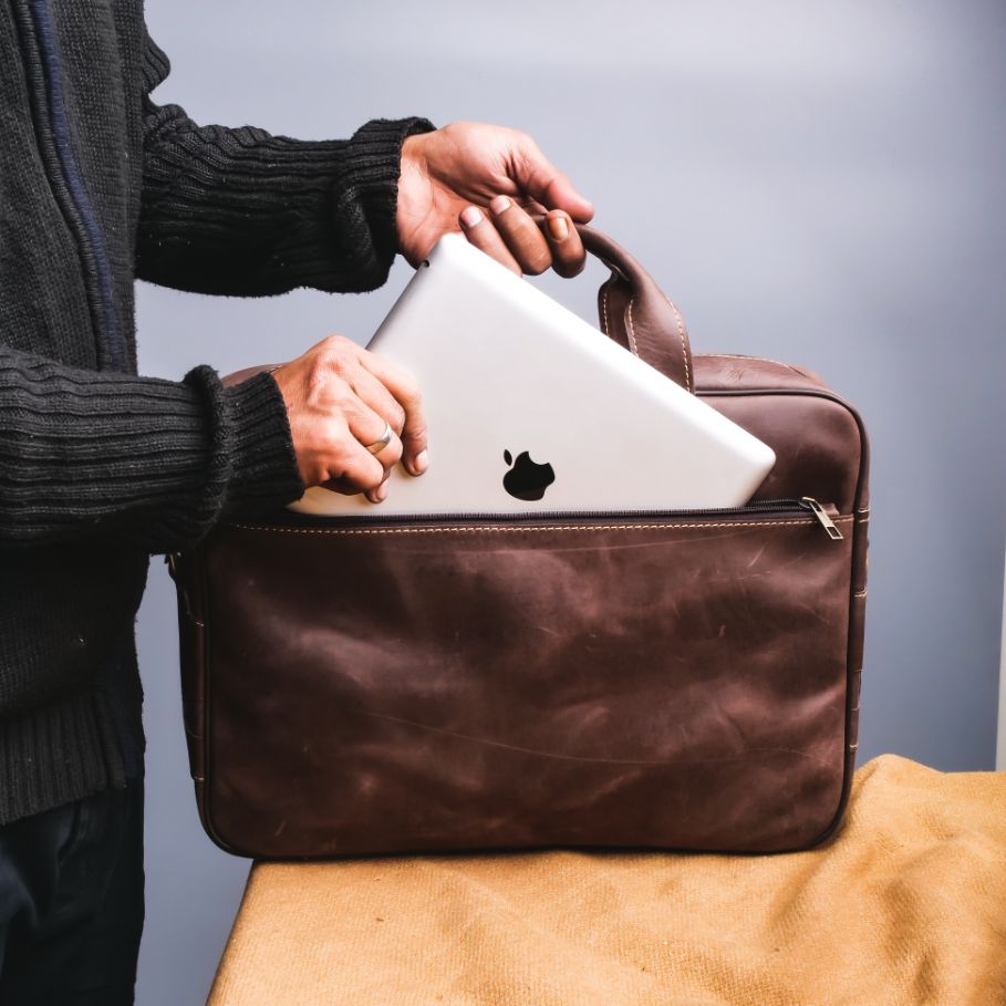 Oxford Pure Leather Vintage Business Laptop Bag-Dark Brown