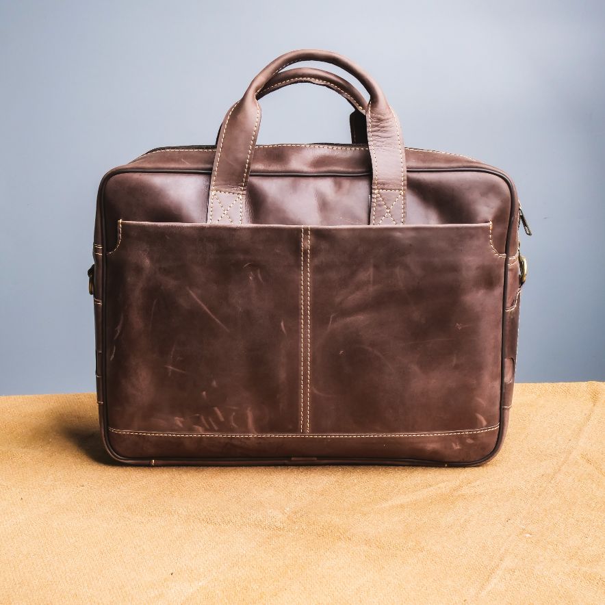 Oxford Pure Leather Vintage Business Laptop Bag-Dark Brown