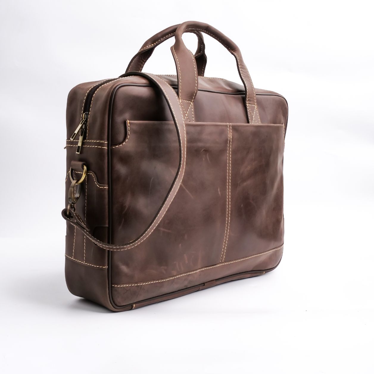 Oxford Pure Leather Vintage Business Laptop Bag-Dark Brown