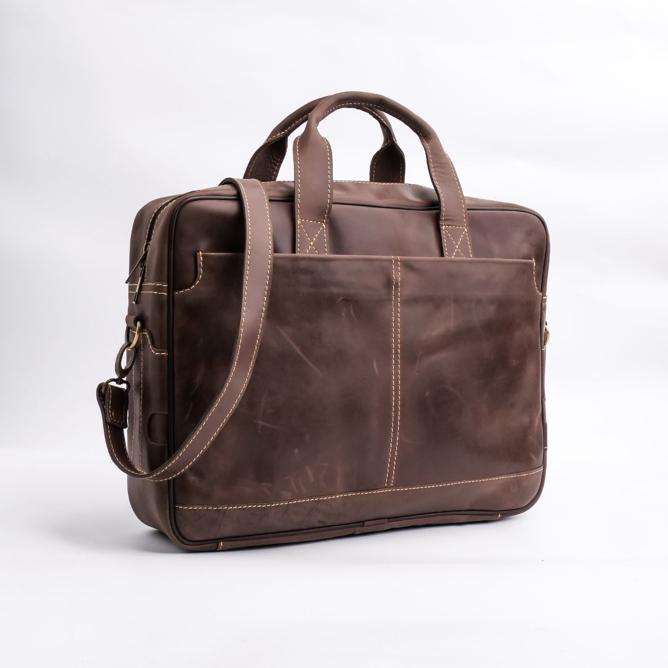 Oxford Pure Leather Vintage Business Laptop Bag-Dark Brown