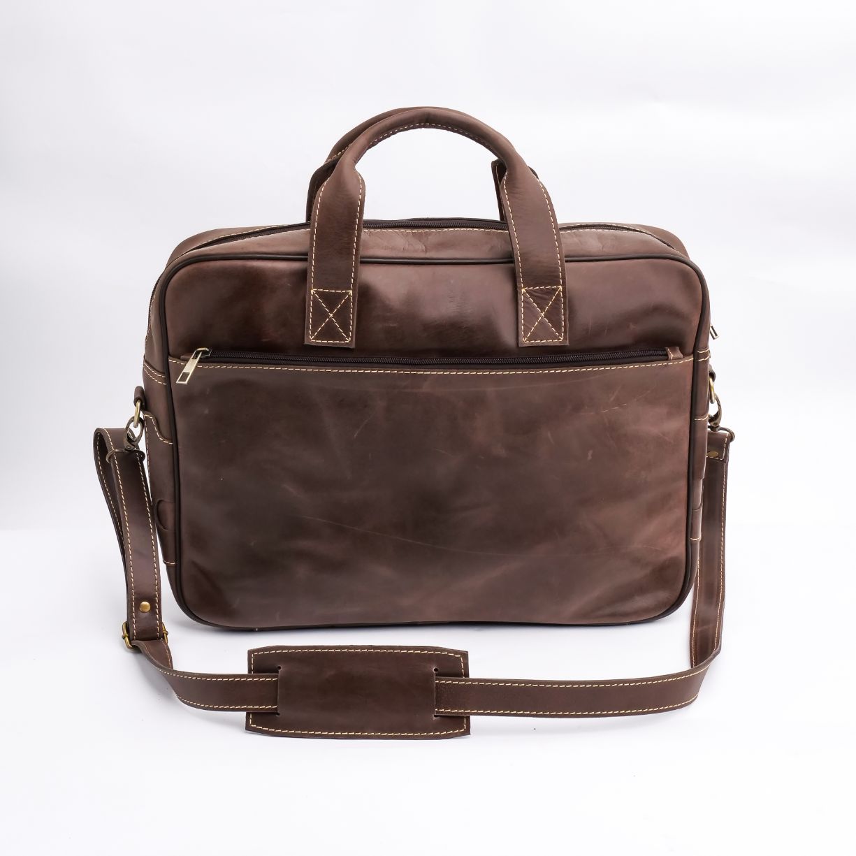 Oxford Pure Leather Vintage Business Laptop Bag-Dark Brown