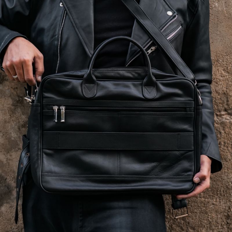 Executive Leather Laptop Bag-Black