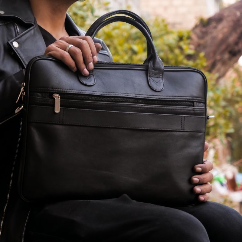Executive Leather Laptop Bag-Black