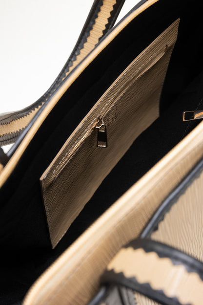 Beige Black Tote Bag IBS-TTB25-085