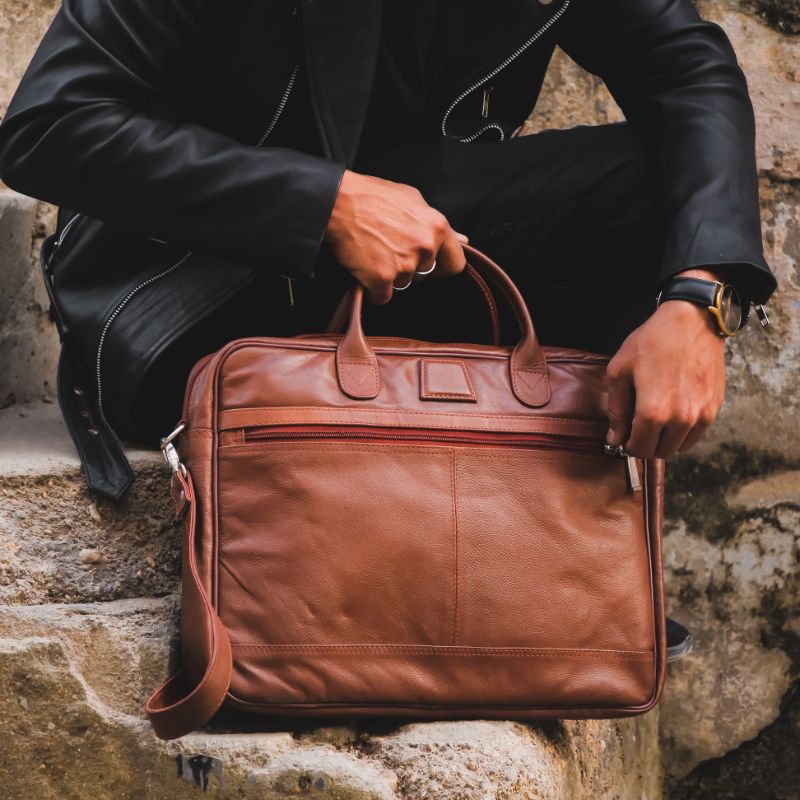 Executive Leather Laptop Bag-Tan