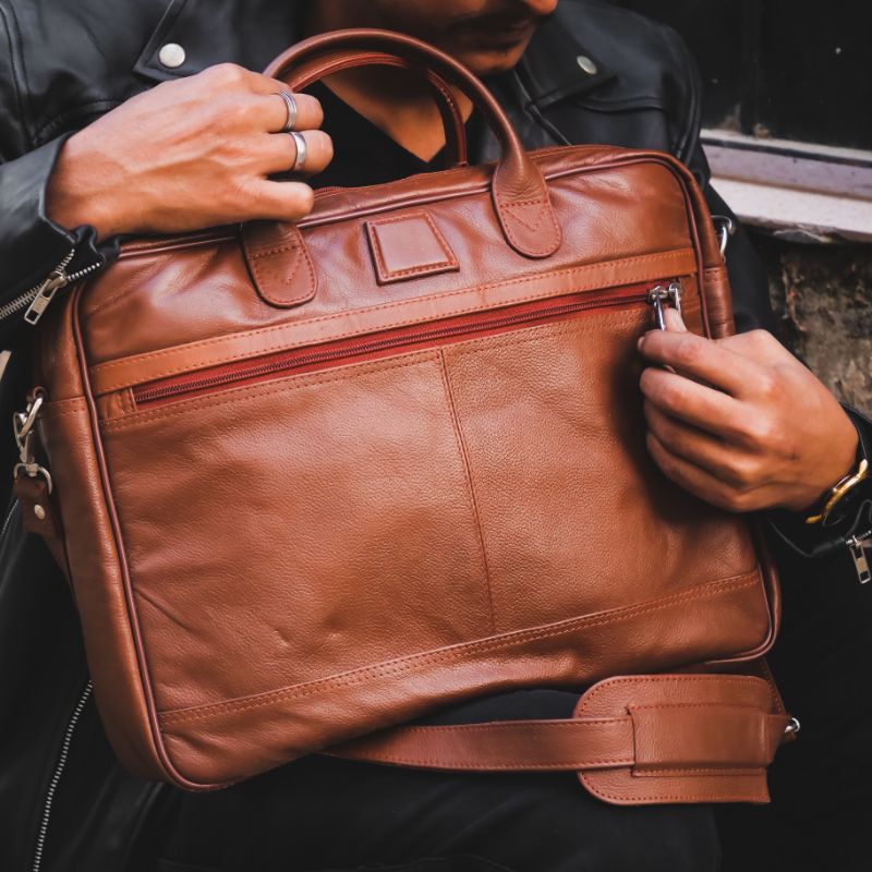 Executive Leather Laptop Bag-Tan