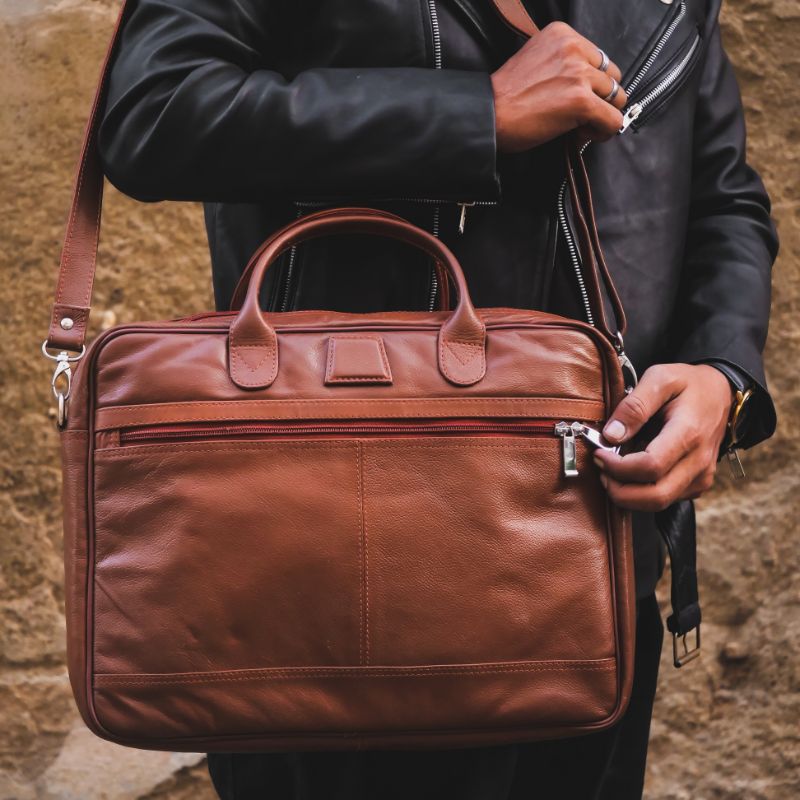 Executive Leather Laptop Bag-Tan