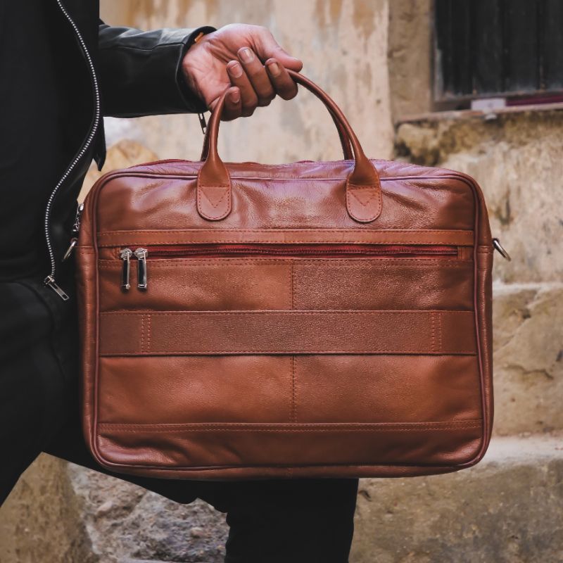 Executive Leather Laptop Bag-Tan